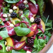 Nectarine Salad with Blackberry Dressing, Basil & Hazelnuts