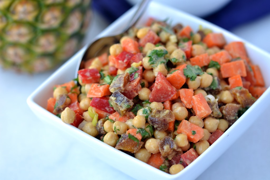 Chickpea & Apricot Salad with Pineapple-Ginger-Cilantro Dressing |coconutandberries.com