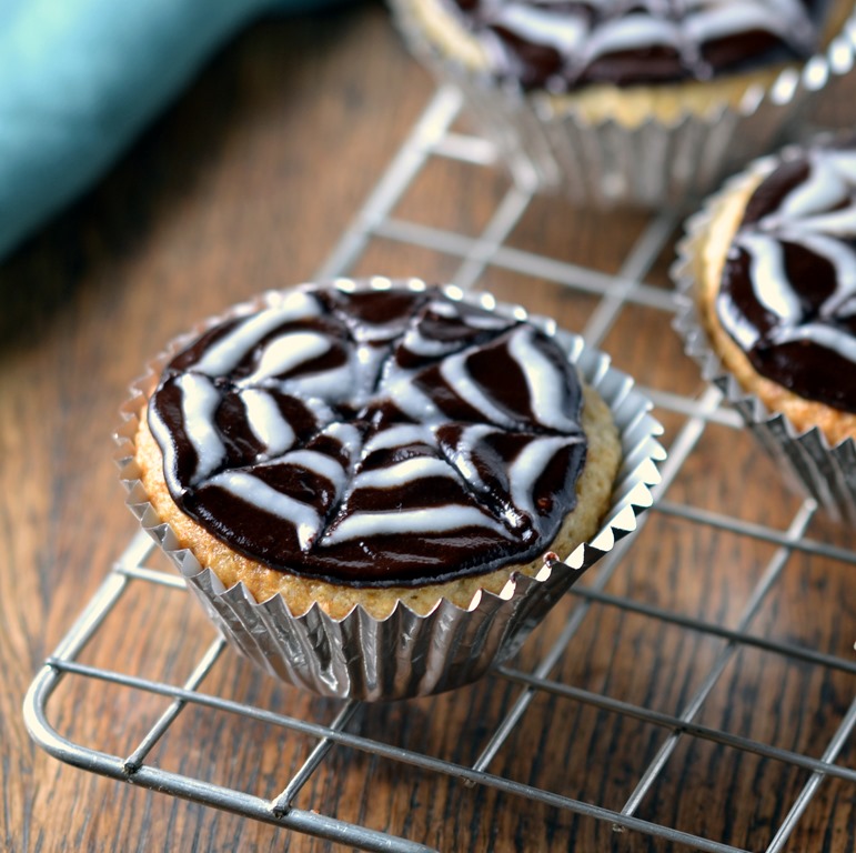 Spooky Spider Web Coconut Cupcakes with Chocolate Ganache (Vegan, Gluten-Free, Grain-Free, Oil-Free) | coconutandberries.com