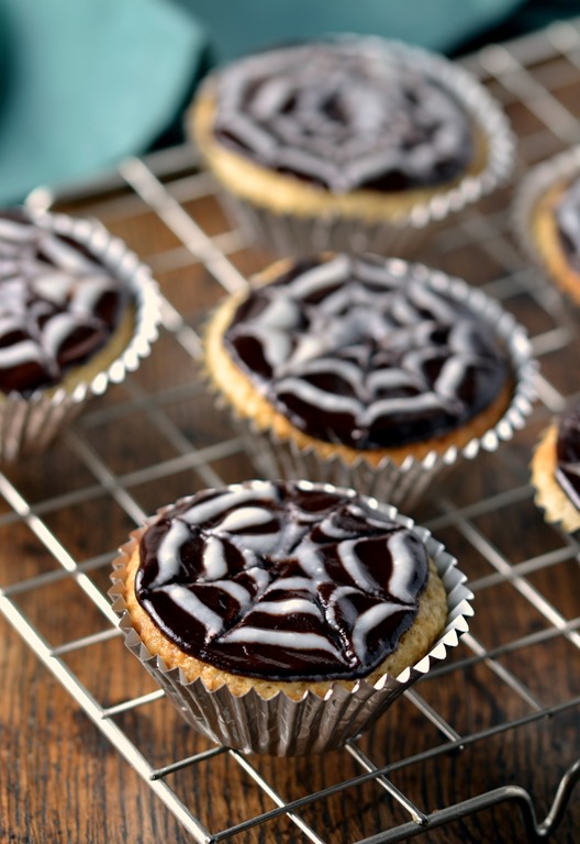 Spooky Spider Web Coconut Cupcakes with Chocolate Ganache (Vegan, Gluten-Free, Grain-Free, Oil-Free) | coconutandberries.com