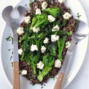 Purple Sprouting Broccoli & Puy Lentil Salad with Almond Feta & Mint