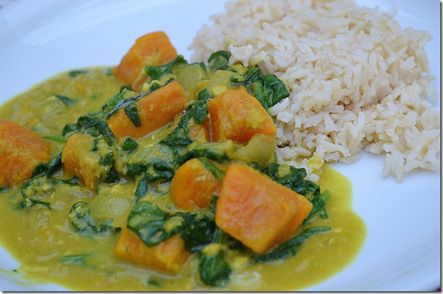 Sweet Potato, Spinach + Coconut Dahl with Brown Rice