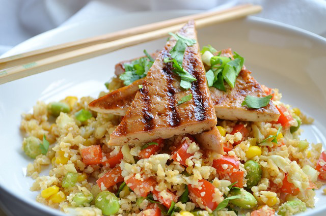 Cauliflower Rice with Grilled Asian Tofu