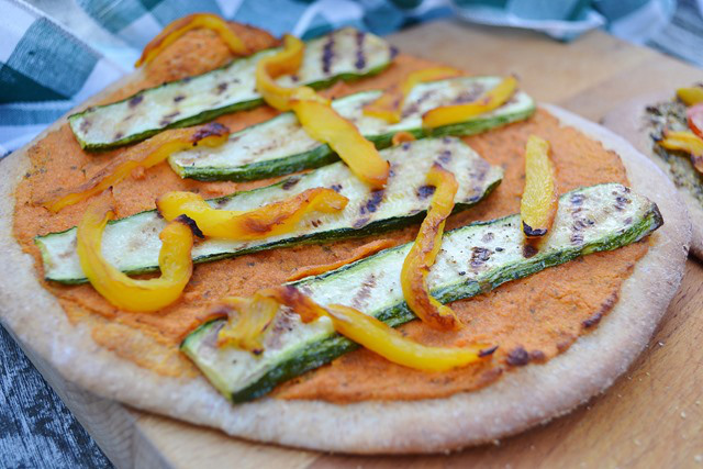 Vegan Spanish Romesco Pizza with Grilled Vegetables