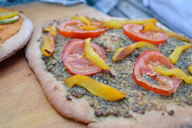 Vegan Pesto Pizza with Grilled Vegetables