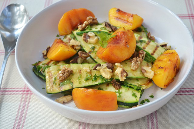 Grilled Peach, Courgette + Walnut Salad