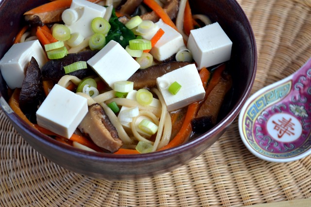 Tofu, Miso, Udon Noodle Soup (for one)