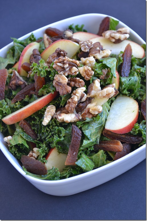 Kale Salad with Apricot-Ginger Dressing, Apples & Walnuts