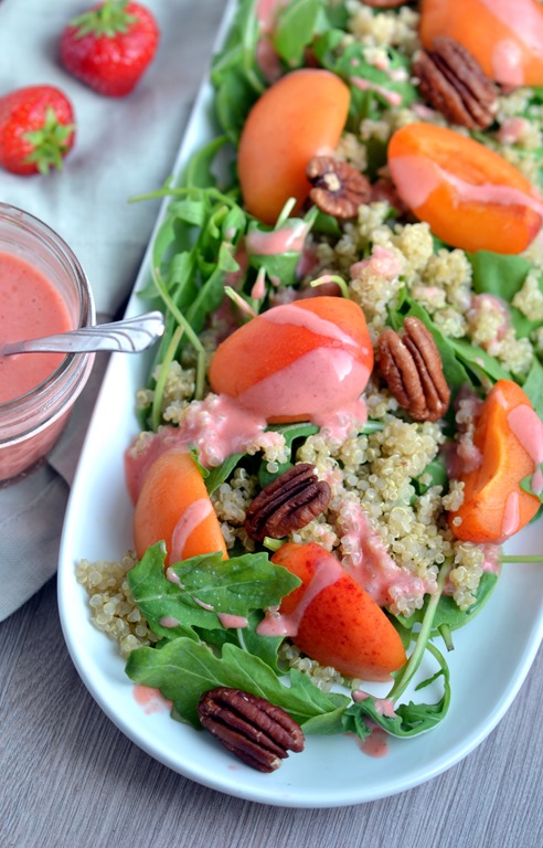 Fresh Apricot Salad with Strawberry Dressing & Pecans | coconutandberries.com